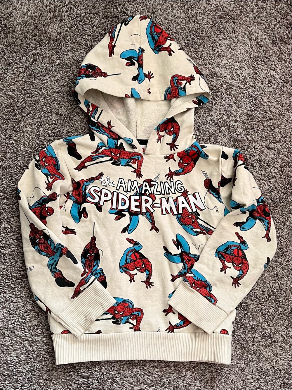 Marvel Spider-Man Kids Hoodie Sweatshirt - Cream, Red, Blue